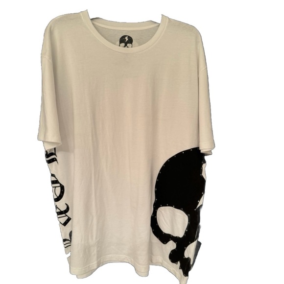 RAWKN Skull Lord Studded Short Sleeve Shirt Men’s White Size XL